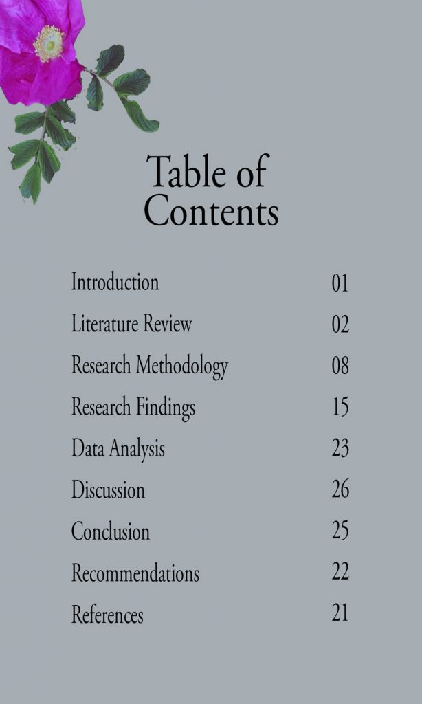 Table of contents for a book